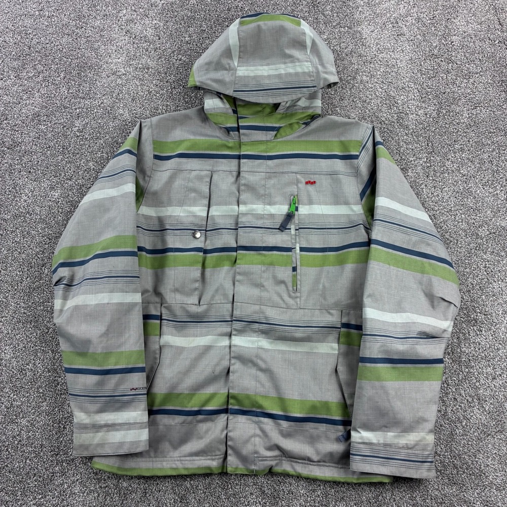 Vintage Y2K Foursquare Snowboard Jacket Men Small Gray Green Striped Snow‎ Ski